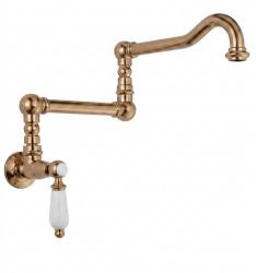 PB klassieke inbouw muur fonteinkraan met witte hendel koud water en lange draaibare uitloop Brons 1208854732